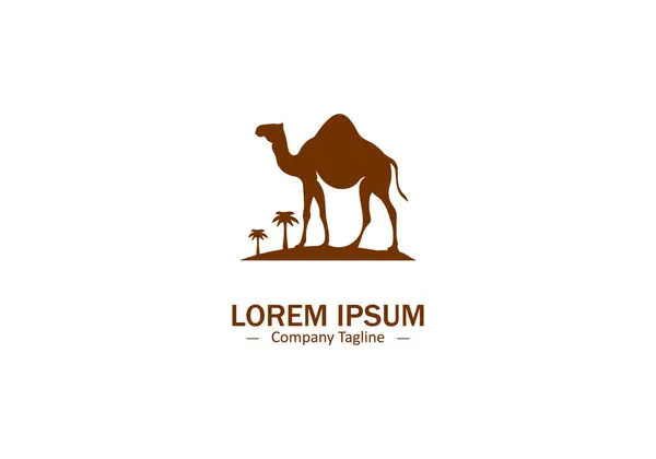 stock vector Camel logo, camel animal icon, arabian camel vector with small two trees