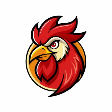 Rooster Maskot Logosu Rozet, Amblem ve Tişört Baskısı için Modern Çizim Tasarımı