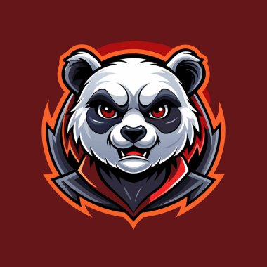 Panda Maskot Logosu Rozet, Amblem ve Tişört Yazdırma Kırmızı Arkaplan Modern Çizim Tasarımı