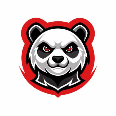 Rozet, Amblem ve T-Shirt Baskısı için Modern Çizim Kavram Tarzı ile Panda Maskot Logosu Tasarımı. Spor Takımı için panda rozeti illüstrasyonu.