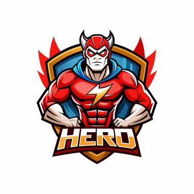Kahraman metni olan süper kahraman maskot logosu vektörü