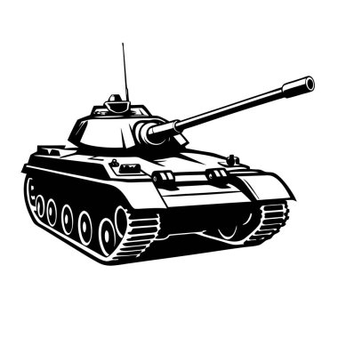 Askeri tank Maskot Logosu Tasarımı Rozet ve T-Shirt Yazdırma Beyaz Arkaplan Tasarımı