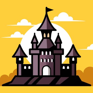 Sarı arka planda bulutlu kilise ya da kale