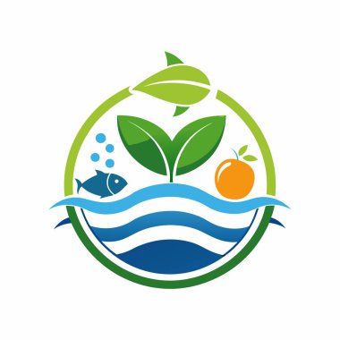 Aquaponics doğa amblemi ekoloji dostu maskot logosu tasarımı ikon vektör çizimi