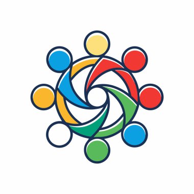 Soyut çizgi sanat anahat birliği takımı, renkli insanlar maskot logosu tasarımı ikon vektör çizimi