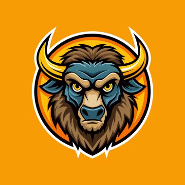 Sarı arka planda saldırgan boğa maskotu logo vektör tasarımı