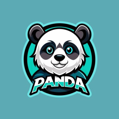 Panda maskotu logo ikon vektör tasarımı metin panda rozet stili