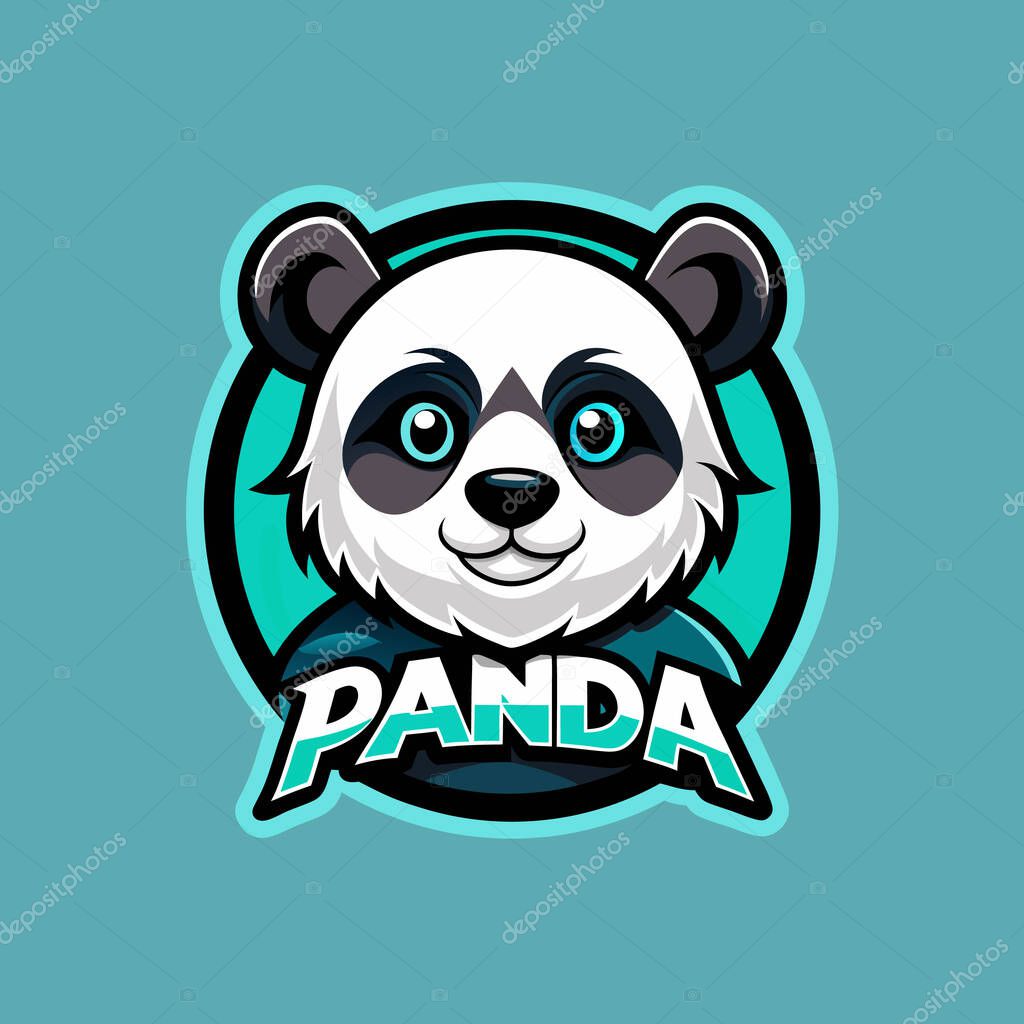 Panda mascot logo icon vector design with text panda badge style