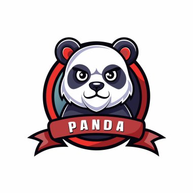 Panda maskotu logo ikon vektör tasarımı metin panda izole rozet biçimi