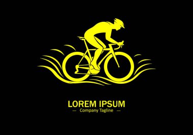 Siyah arkaplanda bisiklet simgesi vektör tasarımı siluet biçimi logosu