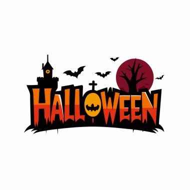 Cadılar Bayramı Vector Perili Ev ve Balkabağı Simgesi ile Hayalet Silueti