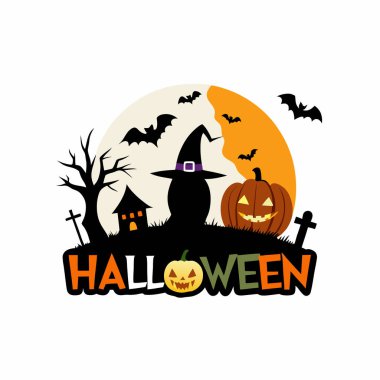 Gergin Cadılar Bayramı Gecesi Perili Ev ve Balkabağı Simgesi ile Hayalet Silueti