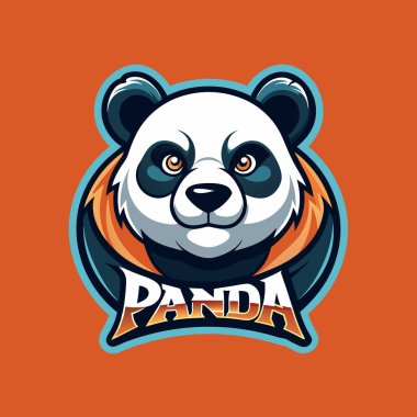 Metin panda rozet stili izole edilmiş panda maskotu logo vektör tasarımı