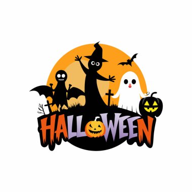 Korku Cadılar Bayramı Perili Ev ve Balkabağı Simgesi ile Hayalet Silueti