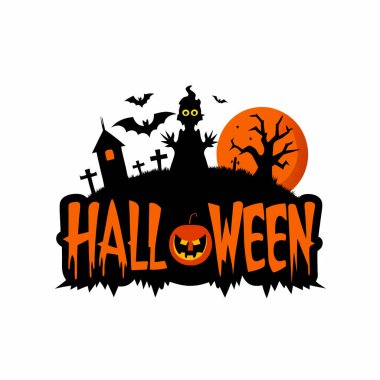 Hayaletli Ev ve Hayalet Simgesi ile Ürkütücü Cadılar Bayramı Yarasa Silueti