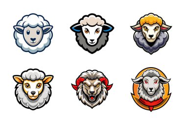 Şirin koyun kafası logosu vektör çizimi, koyun maskotu logo ikonu koleksiyonu