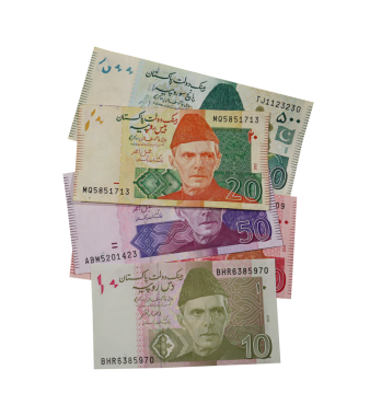 Pakistan para birimi banknotları 102050 sırasıyla yığın 100 100, Pakistan Devlet Bankası resmi para birimi notları şeffaf arkaplan kesme png izole