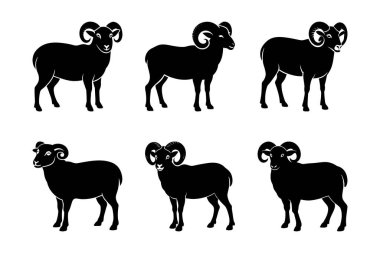 Vektör Koyun seti. Keçi logosu çizimleri seti. siluet siyah renk vektör sanat çizimi