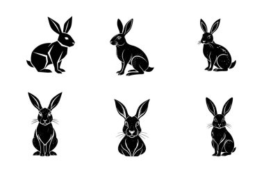Vektör Tavşan hazır. Yaban tavşanı logo simgeleri seti. siluet siyah renk vektör sanat çizimi