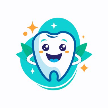 Dişçi gülümsemesi logo şablonu vektör simgesi, gerçekçi basit diş karikatürü mutlu tasarım