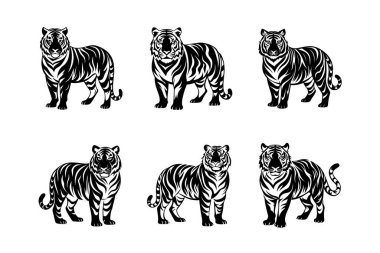 Büyük Kediler Koleksiyonu Iconic Cheetah ve Tiger Logos, Zarif Siluetler ve Karmaşık Vektör Resimleri