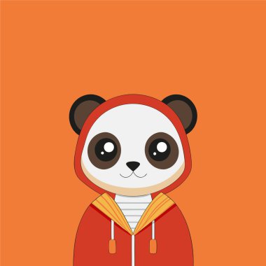 Kırmızı kapüşonlu bir panda. Kamera logosu vektörüne bakan panda