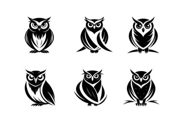 Vektör Tarzı ile Baykuş Silueti Logoları Koleksiyonu, Temiz, Minimalist Simge Tasarımı ile Bilgelik ve Gizemi Temsil Ediyor