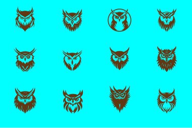 Kızgın baykuş gece kuşları logo simgesi, baykuş vektör silueti koleksiyonu