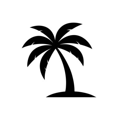 Plaj ve Doğa Temaları için Tropikal Palmiye Ağacı Simgesi Vektör İllüstrasyon Silüeti