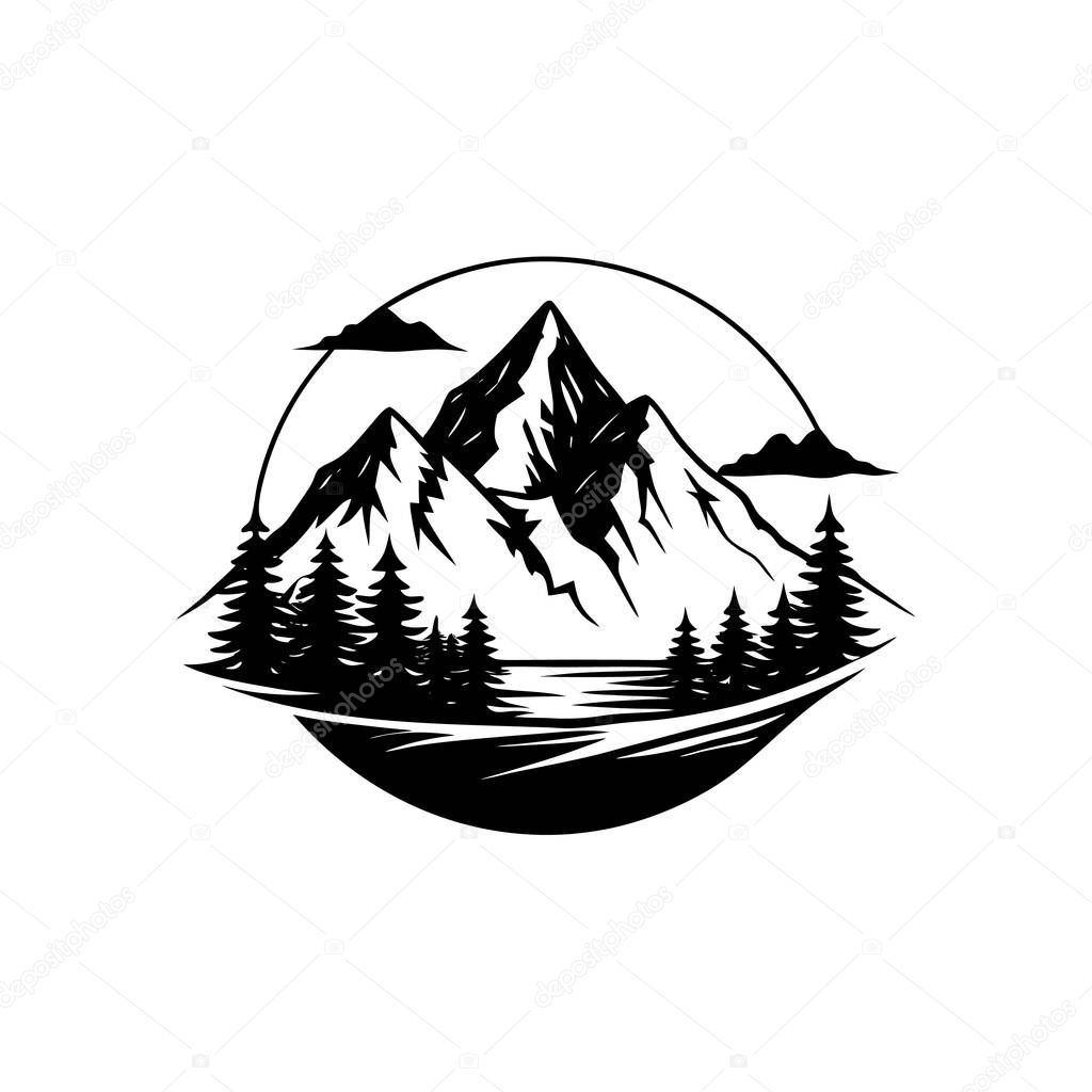 Mountain Landscape Vector Illustration Icon Silhouette for Travel and Exploration