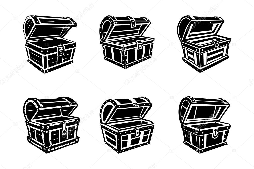 Collection of chest box or trunk box logo icon vector, plunder box or coffer vintage box