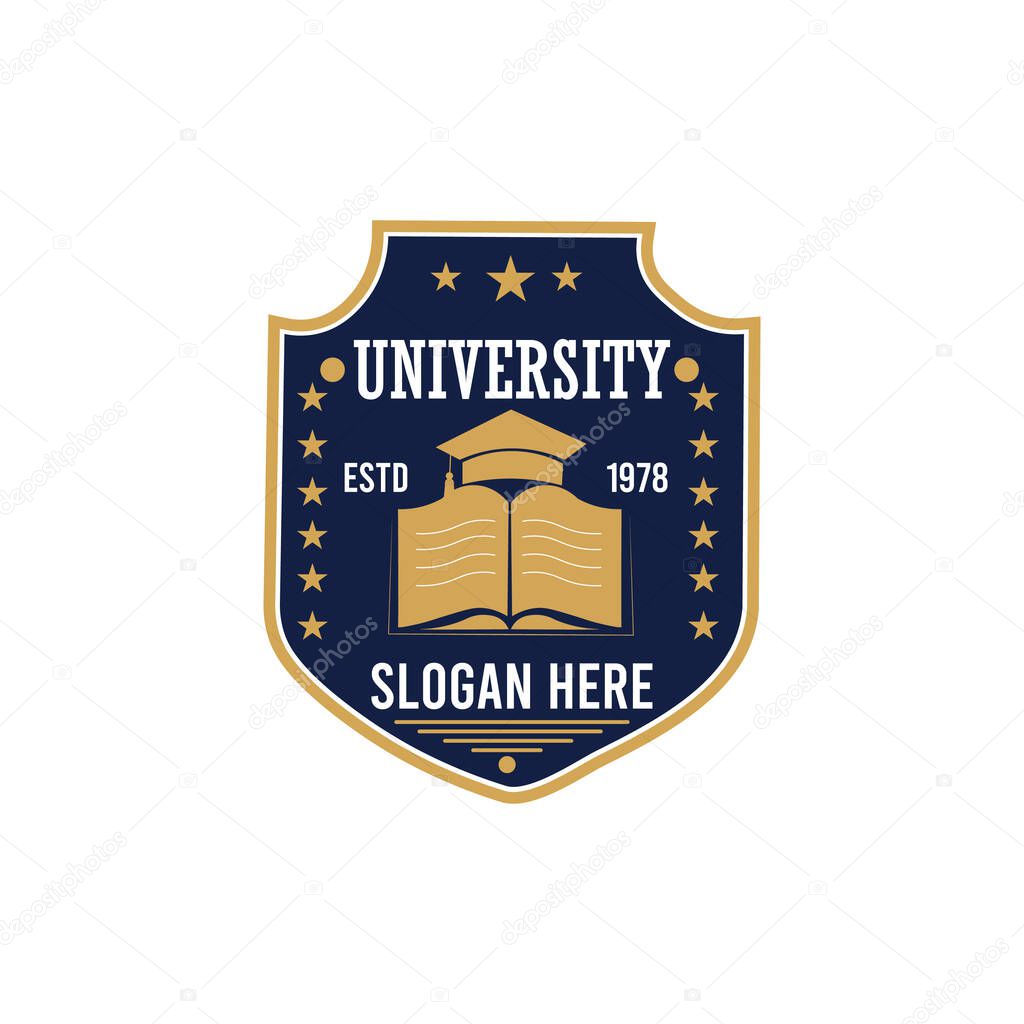 Prestigious University Badge, Insignia Symbolizing Knowledge and Honor Logo Design