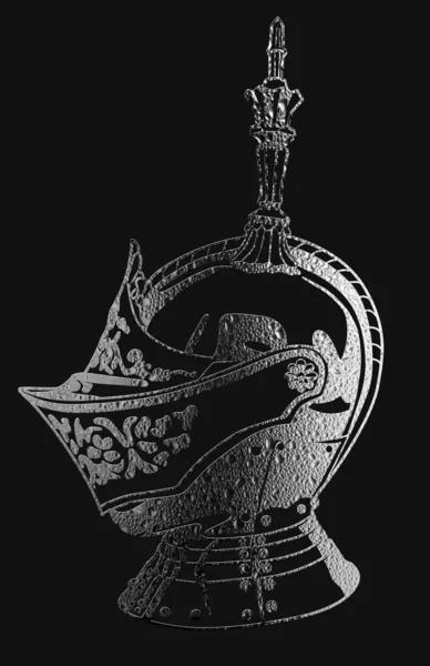 騎士ヘルメットスケッチ暗黒の背景に彫刻 — ストック写真