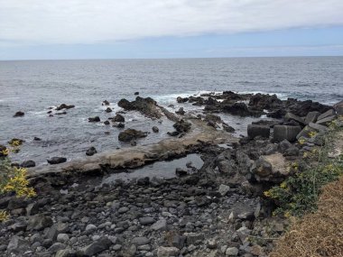 İspanya 'nın kanarya adalarındaki kayalık bir sahil şeridinin güzel bir görüntüsü.