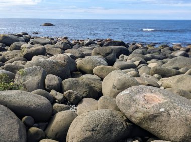  Norveç 'teki kayalık deniz kıyısının manzarası