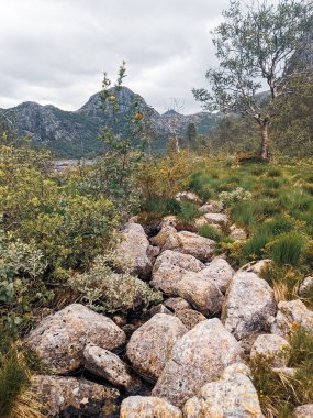 Trollpikken yolu boyunca dağlarda taşlar, Norveç 'te Egersund, Avrupa