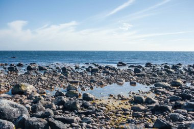  Norveç 'teki kayalık deniz kıyısının manzarası