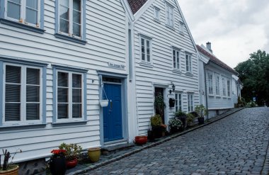 Norveç 'in Stavanger şehrinde güzel ahşap evler 