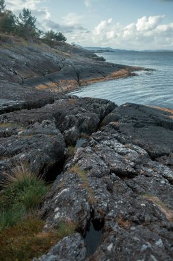  Norveç 'teki kayalık deniz kıyısının manzarası