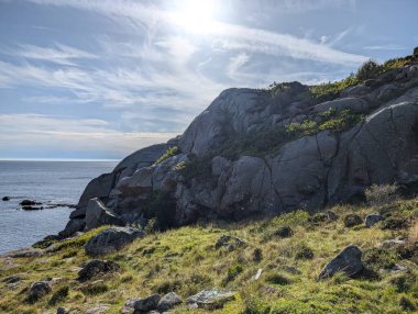 Kaya oluşumlu dağ manzarası, Trollpikken, Norveç, Avrupa 'da Egersund