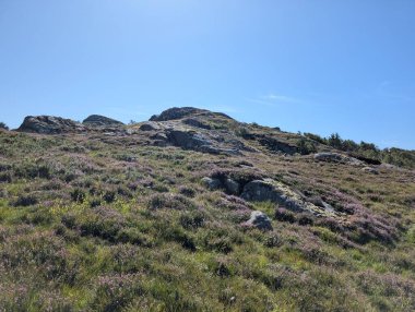 Kaya oluşumlu dağ manzarası, Trollpikken, Norveç, Avrupa 'da Egersund