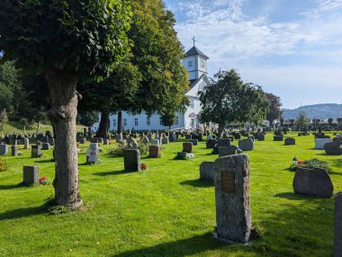 Güneşli bir günde eski mezarlığın manzarası 
