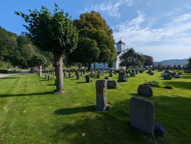 Güneşli bir günde eski mezarlığın manzarası 