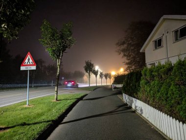 Işıklı ve ağaçlı güzel şehir manzarası