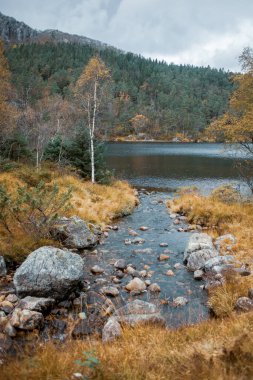Sonbahar mevsiminde dağlardaki güzel göl manzarası 