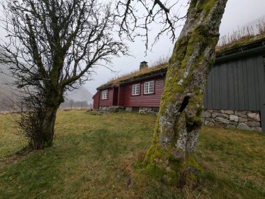 Norveç kırsalında geleneksel ahşap evler