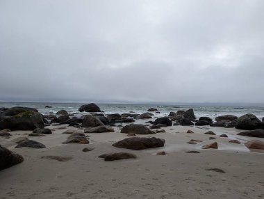Rugged coastline under moody gray sky