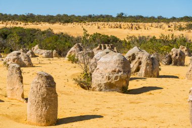 Pinnacles kireçtaşı oluşumları Nambung Milli Parkı içinde Cervantes, Batı Avustralya, yakınındaki vardır.