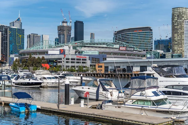 Melbourne Victoria Australien 2019 Docklands Modern Hamnutveckling Som Domineras Höga — Stockfoto