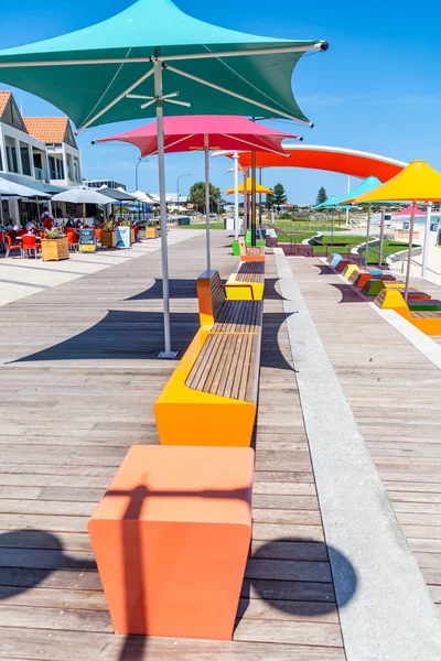 Rockingham Australia 2019 Rockingham Foreshore Makeover Colourful Umbrellas Seats — Stock Photo, Image